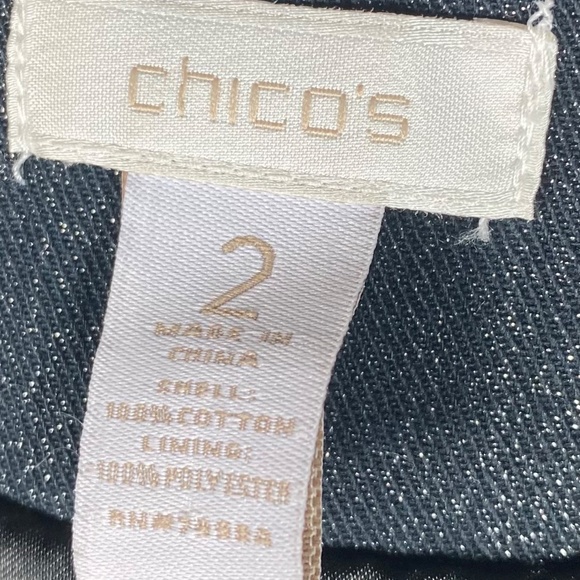 Chicos Sz 2 (Large 12 14) Jean Denim Jacket Coat Embellished Beaded Blue - Picture 4 of 4